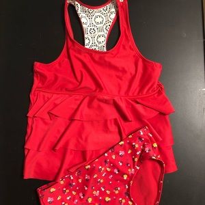 Justice Girls 14 Swim Suit Tankini Red Floral